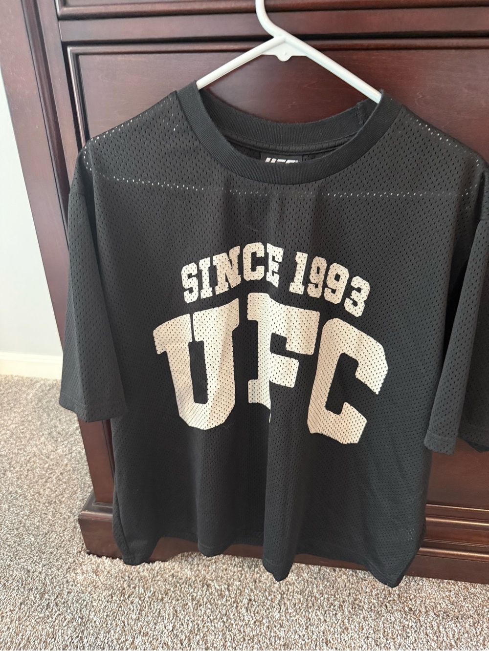 UFC Black Mesh Graphic Tee with White Print